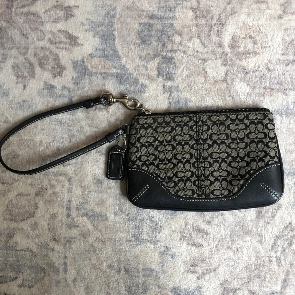 Coach Black and Khaki Signature Jacquard Wristlet